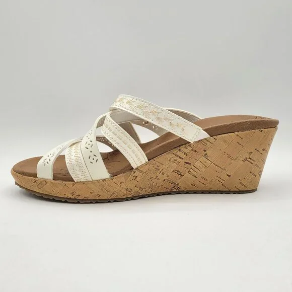 Skechers Beverlee Tiger Posse Sandals Luxe Foam Women's Sz 6 Wedge Strappy White - Picture 6 of 15